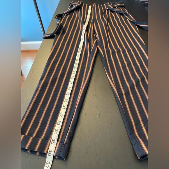 Zara Trafaluc Collection Paper Bag Waist Navy Striped Ankle Pant Women’s Size XS - Picture 4 of 5